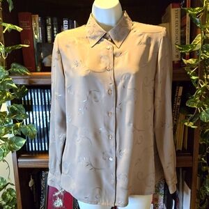 NWOTs, Laura Scott Tan Blouse with Embroidery, Size 8